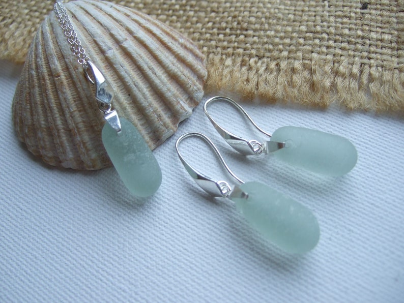dangling jewelry beach glass bottle topper necklace and earring set elegant jewellery drop shaped earrings Sea glass stopper jewelry set