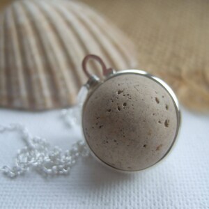 Purist Victorian clay sea marble necklace...sea clay marble necklace, bezel set beach marble, silver sphere marble, unique gift, eco jewelry image 2