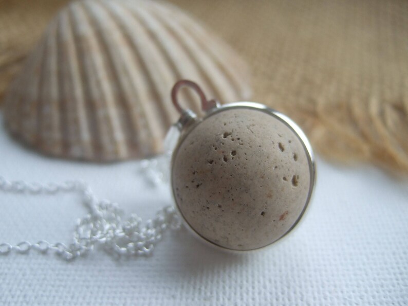 Purist Victorian clay sea marble necklace...sea clay marble necklace, bezel set beach marble, silver sphere marble, unique gift, eco jewelry image 2