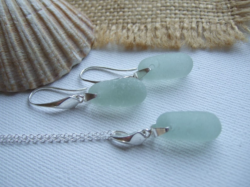 dangling jewelry beach glass bottle topper necklace and earring set elegant jewellery drop shaped earrings Sea glass stopper jewelry set
