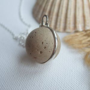 Purist Victorian clay sea marble necklace...sea clay marble necklace, bezel set beach marble, silver sphere marble, unique gift, eco jewelry image 4