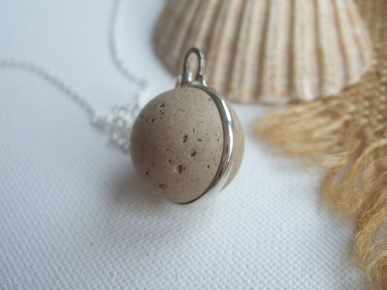 Purist Victorian clay sea marble necklace...sea clay marble necklace, bezel set beach marble, silver sphere marble, unique gift, eco jewelry image 4