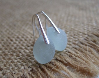 WATERDROPS...Scottish sea glass sterling silver elegant earrings with sea foam sea glass, sterling silver and Scottish sea glass earrings