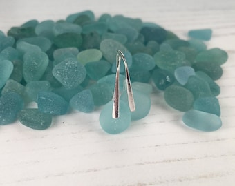 Japanese Sea Glass Earrings , Oceanic Minimalist earrings, Elegant Aqua Beach Glass Earrings Sterling Silver