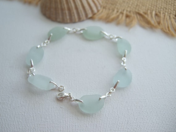 scottish seaside jewellery beach found glass bangle Blue Beaded seaglass bracelet