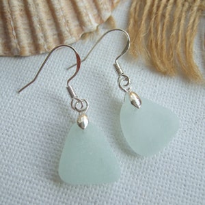 Scottish sea glass earrings, sea foam beach glass earrings, dangle earrings, boho style, nautical, beach earrings, Scottish gift, light aqua