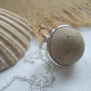 Purist Victorian clay sea marble necklace...sea clay marble necklace, bezel set beach marble, silver sphere marble, unique gift, eco jewelry image 3