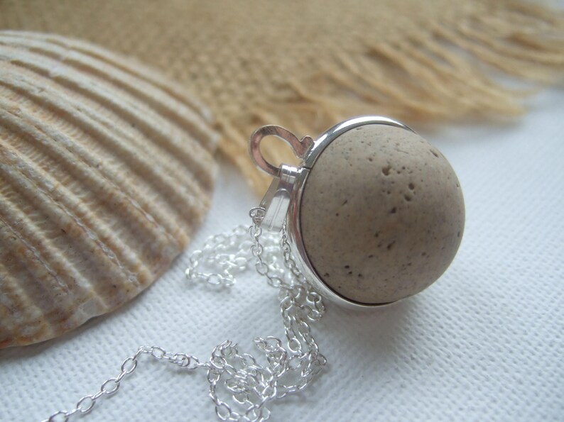 Purist Victorian clay sea marble necklace...sea clay marble necklace, bezel set beach marble, silver sphere marble, unique gift, eco jewelry image 3