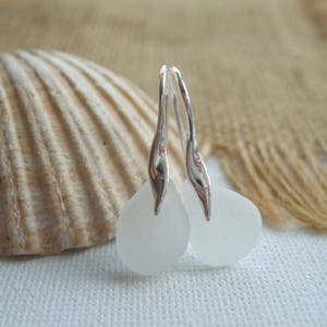Sterling silver sea glass earrings, Scottish sea glass, wave shaped earrings, white sea glass earrings, sterling silver, mermaids tail