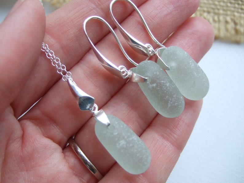 dangling jewelry beach glass bottle topper necklace and earring set elegant jewellery drop shaped earrings Sea glass stopper jewelry set