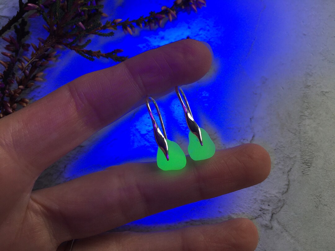 UV Seaham Sea Glass Earrings Glow Under Black Light Sea Etsy