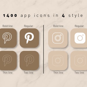 May include: Illustration of 1400 app icons in four styles: bold line, regular, thin line, and two line. The icons are for Pinterest and Instagram.