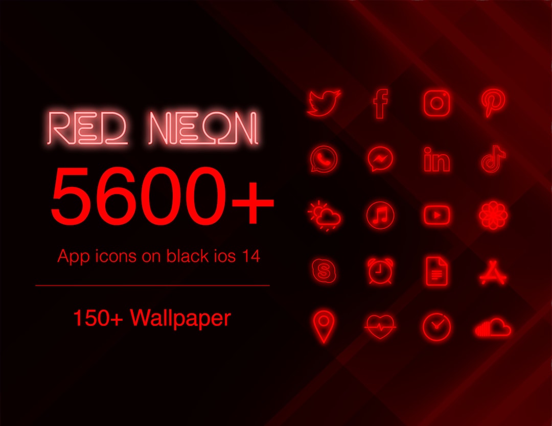 Neon Grow Red Icons Aesthetic L 5600 App Icons Pack for IOS 14 L 15 L