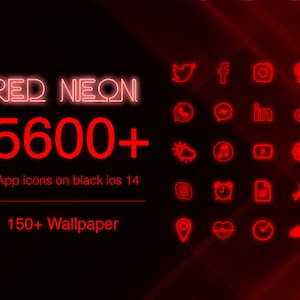 Red Neon App Icons: 5600+ iOS/Android Theme, 150+ Wallpapers (digitaler Download)