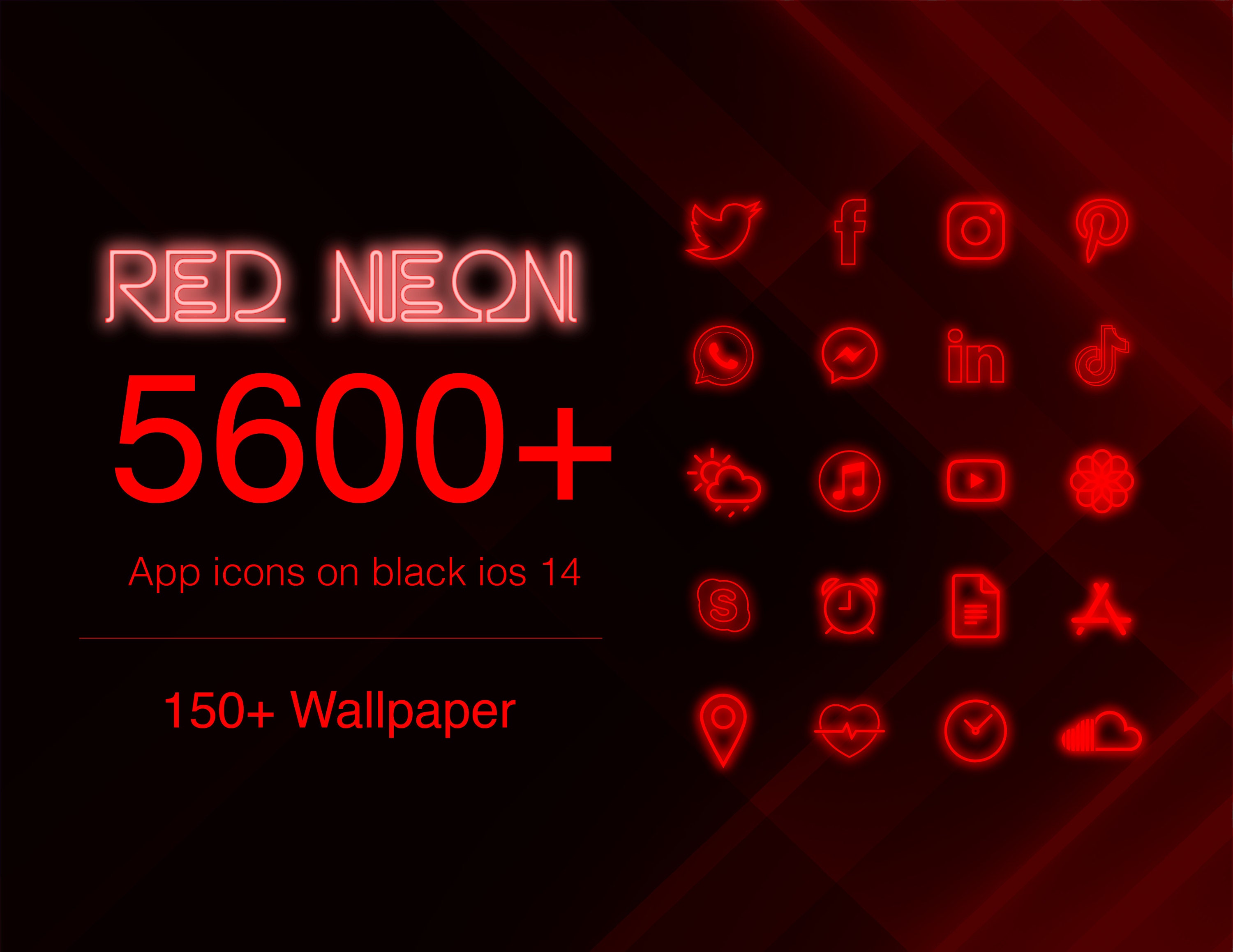 Neon grow Red icons Aesthetic l 5600 App icons Pack for IOS Etsy