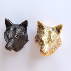 Brass Wolf Knob: Solid Brass Animal Drawer Pull