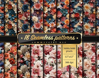 Seamless Floral Patterns bundle | Floral luxury wallpaper | vintage Patterns | Floral Prints | illustration | Scrapbook | Antique decoration