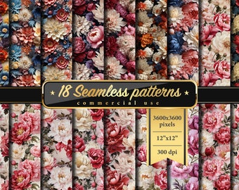 Seamless Floral Patterns bundle | Floral luxury wallpaper | vintage Patterns | Floral Prints | illustration | Scrapbook | Antique decoration