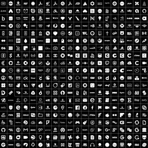 May include: A black and white image of 200+ logos from popular brands and companies. The logos are arranged in a grid pattern.