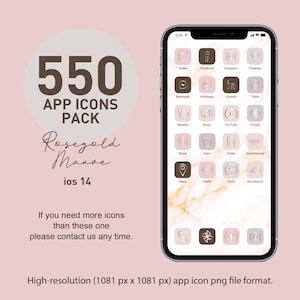 550 Rosegold Mauve App icons Pack for IOS 14 l 110 different icons l Customizing Home Screen l Aesthetic l 550 App Pack