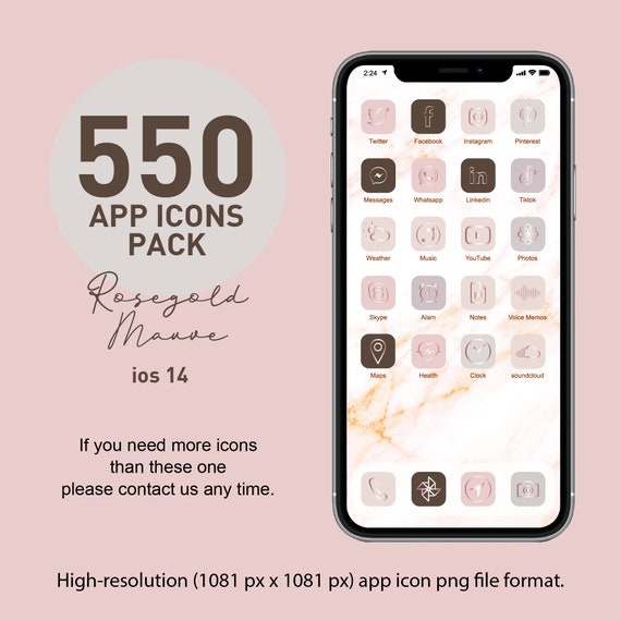 550 Rosegold Mauve App Icons Pack For Ios 14 L 110 Different Etsy