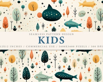 Kids Seamless Patterns | nursery Pattern pack | Baby Patterns | Digital file | Scrapbooking | Wallpaper l seamless files for fabric