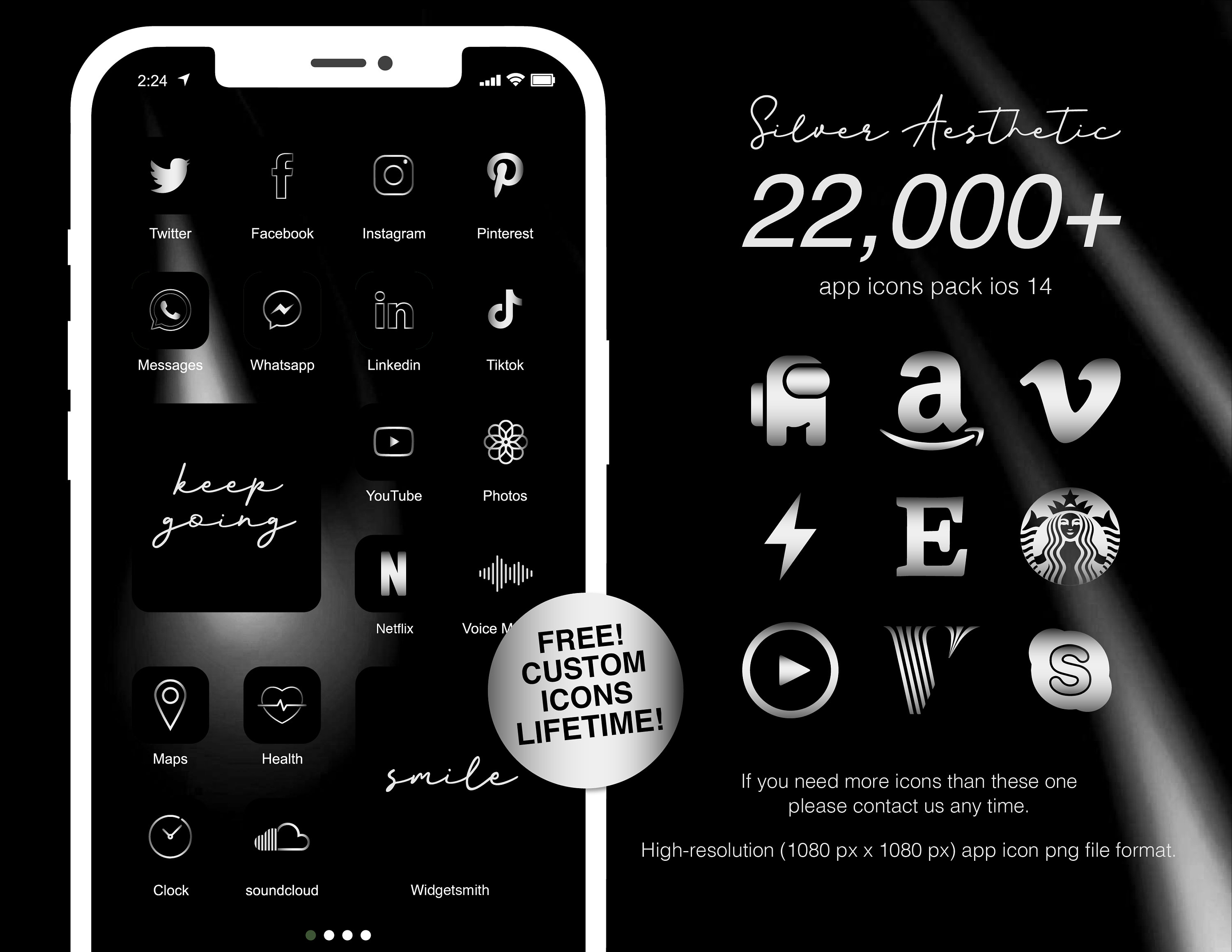 シルバーの美しいアプリアイコンパック（iOS 18、IPAD、Android用）l 壁紙l ウィジェットl 22,000以上のアプリアイコンパック -  Etsy 日本