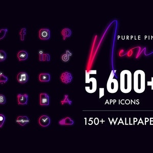 Purple pink Neon grow icons Aesthetic l 5600+ App icons Pack for IOS 14 15 16 l 150+Wallpaper l icons theme