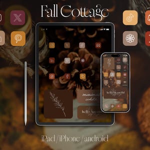 Fall Cottage アプリアイコンパック：ホワイトアイコン＆ウィジェット（デジタルダウンロード）
