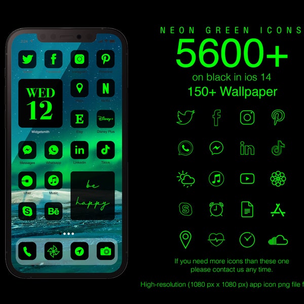 Neon Green icons Aesthetic l 5600+ App icons Pack for IOS 14 l Widget l 150+ Wallpaper l icons theme