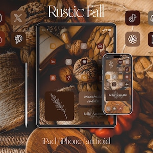180,000 種類以上の素朴な秋のアプリアイコンパック：白いアイコン、壁紙（デジタルダウンロード）
