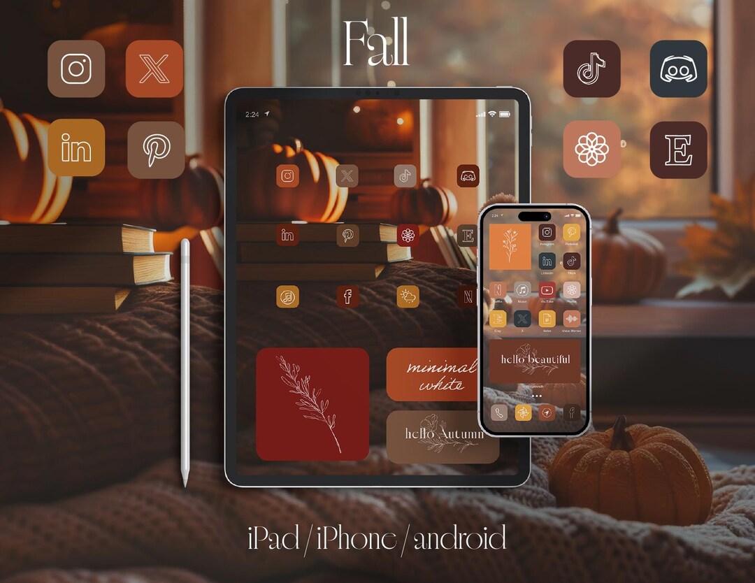 Fall Theme App Icon Pack, Ios Android, White Icons (digital Download ...