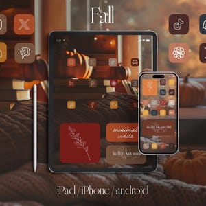 秋のテーマアプリアイコンパック、iOS Android、ホワイトアイコン（デジタルダウンロード）