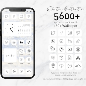 White Aesthetic l 5600+ Black icons on white background l App icons Pack for IOS 18 and Android  l Widgetsmith l Wallpaper l icons theme