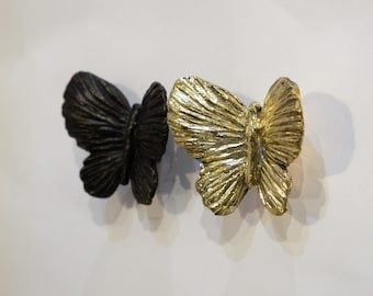 Solid Brass Butterfly Knob: Vintage Animal Drawer Pull