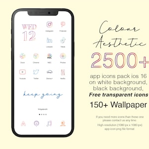 2,500+ Colour Aesthetic icons on white background l black background l App icons Pack for iOS 14 15 16 l Android l Widget l Wallpaper