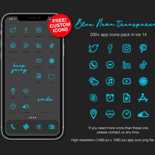 Neon Blue App Icons Etsy