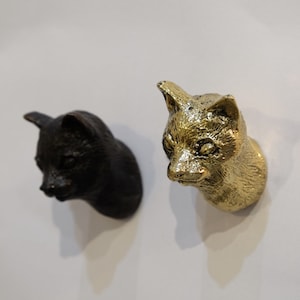 Solid Brass Cat Knob: Vintage Animal Drawer Pull