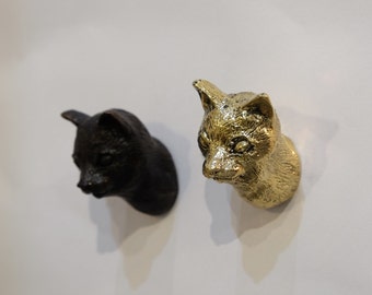 Massief messing kattenknop: vintage dierenladeknop