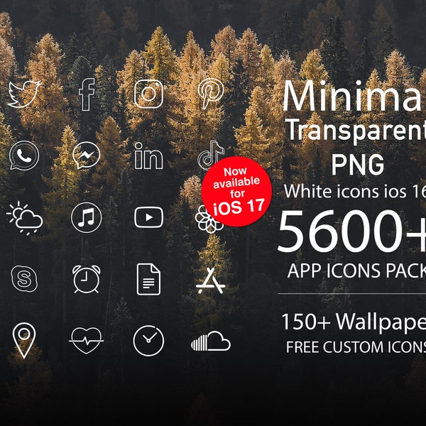 Minimale transparente weiße Icons Neutral l PNG Icon-Dateien 5600+ App-Icons-Pack für IOS 14 l 15 l 16 l Android l Widgetschmied l Wallpaper