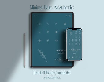 Iconos de aplicaciones azules minimalistas: iOS 18, Android, fondos de pantalla y widgets (descarga digital)