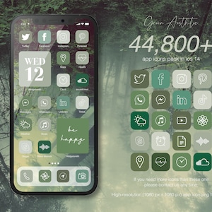 sage Green Neutral Aesthetic App icons Pack for IOS 14 IOS 15 in 8 colour l Widget l sage l 150+ Wallpaper