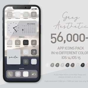 Grey Aesthetic l white icons l 56000+ App icons Pack for IOS 14 IOS 15 l Widgetsmith l Wallpaper l icons theme