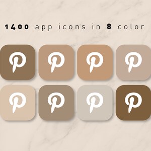 May include: Eight variations of a Pinterest app icon in different shades of brown. The icons are square and feature a white Pinterest logo on a brown background.