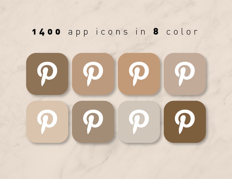 May include: Eight variations of a Pinterest app icon in different shades of brown. The icons are square and feature a white Pinterest logo on a brown background.