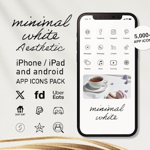Minimalist White App Icons: 5600+ Black iOS/Android Icons (Digital Download)