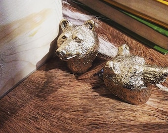 Solid Brass Wolf Knob: Animal Drawer Pull, Vintage Door Knob