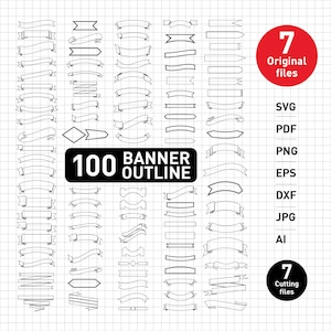 SVG, Pdf, Png, Eps, Dxf, Jpeg, Ai l 100 Banner Outline l Ribbon I SVG Instant Download l Cutting files l svg Circut l 7 original Files