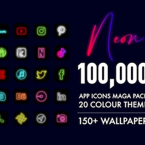 100,000+ Neon app icon l Growing icons l App icons Mega Pack for IOS 18 l 150+ Wallpaper l Widgetsmith l icons theme