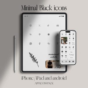 Minimal Black App Icons: iPad, iPhone, Android Theme (Digital Download)